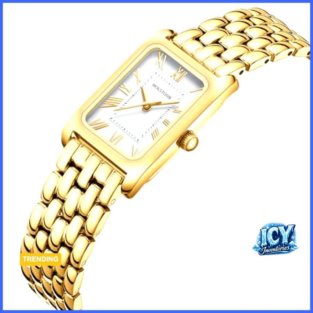 Vintage Rectangular Case Gold Watch Waterproof Wi… - image 2